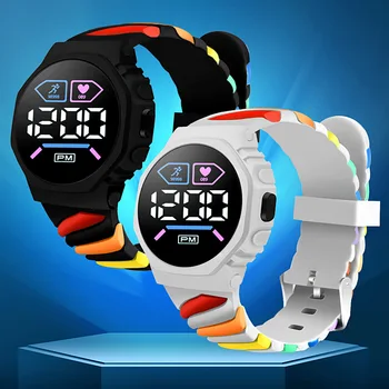 Yeni açık Spor elektronik saat Çocuklar için Gökkuşağı Silikon saat kayışı su geçirmez led Çocuk dijital saatler Kız Erkek Hediyeler