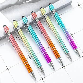 Yeni Degrade Renk Basın Tükenmez Kalem Alüminyum Varil ile Dokunmatik Ekran Metal Tükenmez Kalem Yazma Malzemeleri