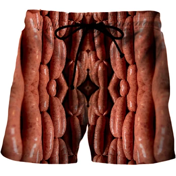 Yeni Gurme Gıda Grafik Plaj Izgara Sosis Şort Erkekler İçin 3D Desen Sosis Boardshorts Erkek / Kadın Et Sosis kısa pantolon