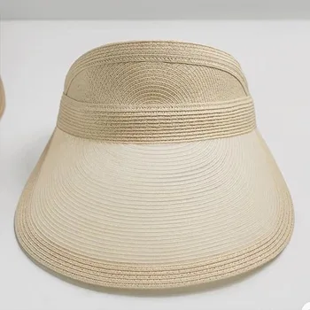 Yeni güneşlik kapağı yazlık hasır şapka Kadınlar için Ayarlanabilir Büyük Boy Ağız UV güneş şapkası El Yapımı Taçsız plaj şapkası tatil siperliği