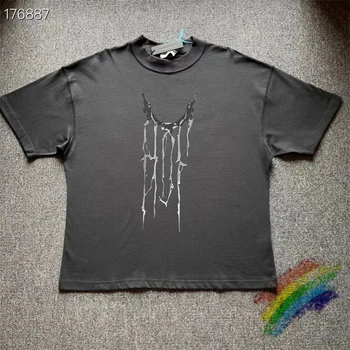 Yeni Moda 2023ss Arnodefrance Sıvı Metal Vintage ADF T Shirt Erkek Kadın Unisex Gevşek Siyah Yıkanmış T-shirt Mon Compte