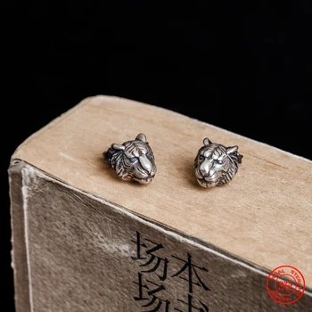 YIZIZAI Gerçek 925 Ayar Gümüş Mini Hayvan Kulak Çıtçıt Klasik Gotik Hip-Hop Tarzı Kaplan düğme küpe Erkekler Kadınlar Için hediye