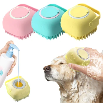 Yumuşak Silikon köpek fırçası evcil hayvan şampuanı Masaj Banyo Fırçası Banyo Puppycat Yıkama Masaj Dağıtıcı Bakım duş fırçası