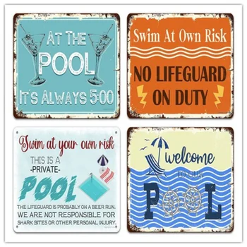 Yüzme Havuzu Uyarı Tabelaları, Vintage Demir Resimleri, Metal Plaka Yenilik Dekorasyon için Kapalı / Açık Havuzlar, köpekbalığı Duvar Dekor