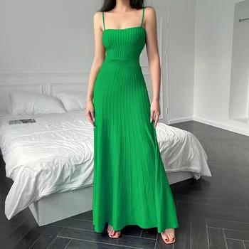 Zarif Bodycon Maxi Elbise Kadınlar Yaz Kolsuz Backless Seksi Parti Clubwear Sundress Bayanlar Yeşil Artı boyutu Kayma Elbiseler Yeni