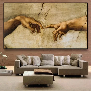 Çağdaş Tarzı Poster ve Baskı Oluşturma Adam Ünlü Sanat Tuval Boyama Dekorasyon Michelangelo Tanrı El