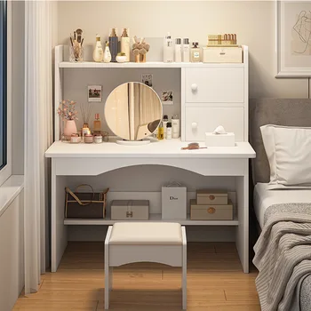 Çekmeceli Beyaz Şifonyerler Lüks Depolama Makyaj Yatak Odası Şifonyerleri Kozmetik Ayna Kolları Coiffeuse De Chambre Ev Eşyaları
