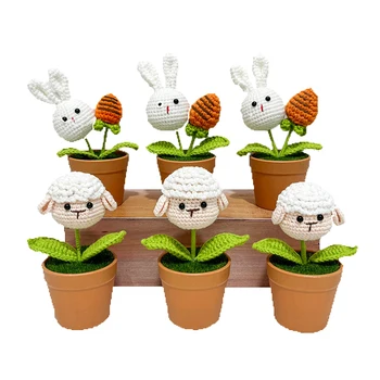 Örgü Tığ Çiçek saksı Bitkileri Karikatür Tavşan Domuz Koyun yapay çiçekler El Örme Dokuma Çiçekler Ev masa süsü