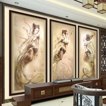 Özel 3D Duvar Kağıdı Çin Klasik Dunhuang Uçan Peri Güzellik Fresk Oturma Odası Zemin Duvar Dekor Yaratıcı Duvar Kağıdı