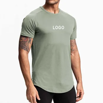 Özel logo retro erkek giyim yüksek elastik yuvarlak boyun erkek t-shirtü spor hafif erkek t-shirtü spor