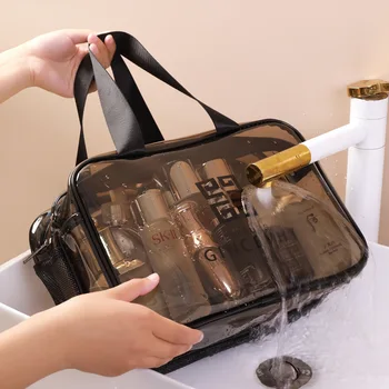 Şeffaf PVC çift katmanlı kuru ıslak ayırma kozmetik çantası ev taşınabilir taşınabilir makyaj çantası büyük kapasiteli